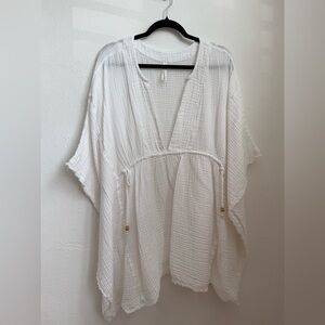 Anthropologie White Gauze Tunic Top Size M | Boho Cotton Caftan Blouse